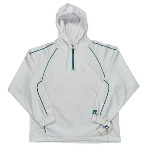 Vintage Russell Athletic Mens White & Green 1/4 Zip Windbreaker Jacket Sz Medium
